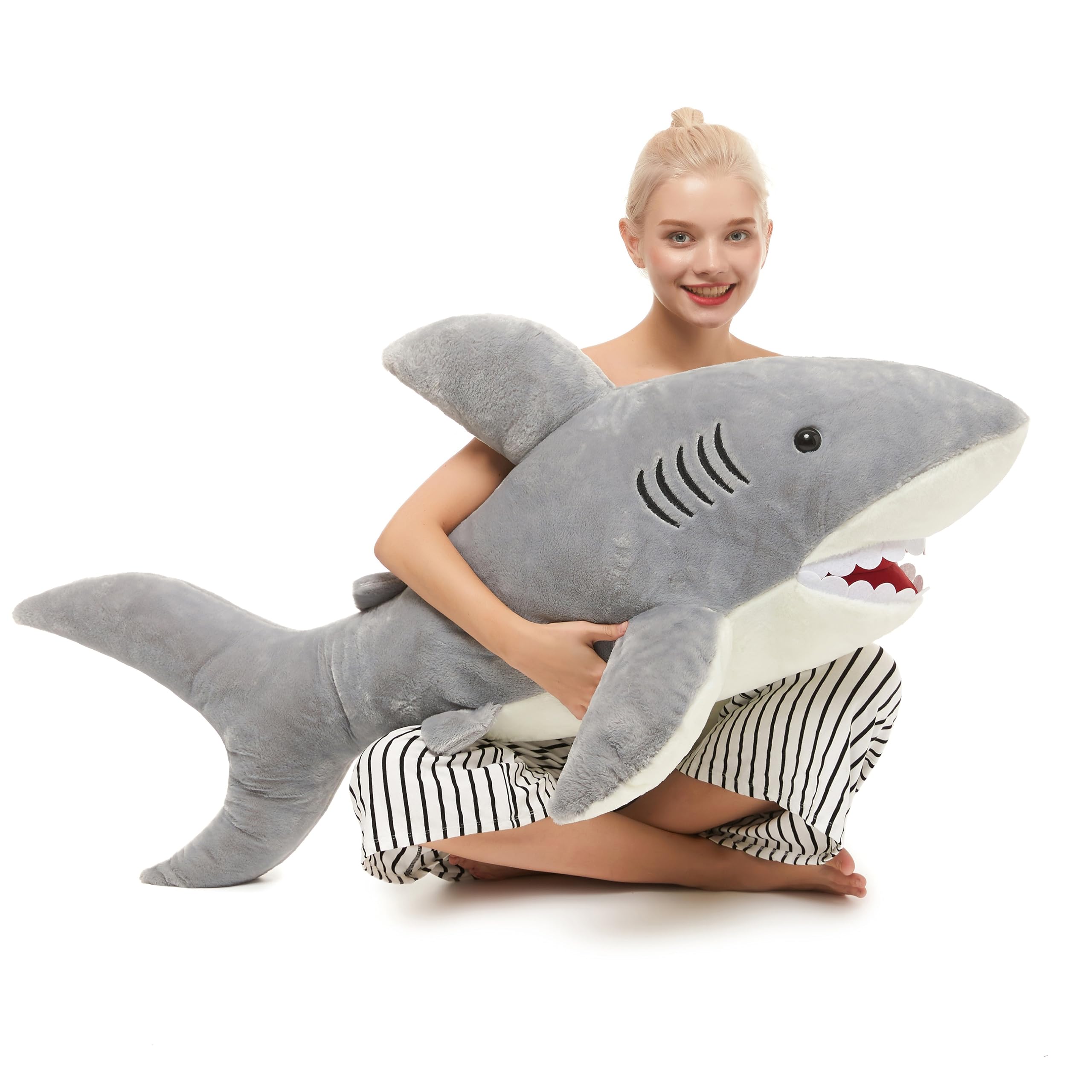 Morismos Giant Shark Stuffed Animal, Giant Stuffed Shark Plush, 51' Large Shark Plush Pillow Toy Gift For Kids Girlfriend, Gray